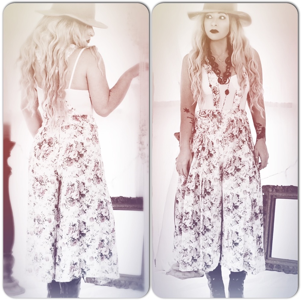 Hippie vintage floral jumper 80s culottes festival